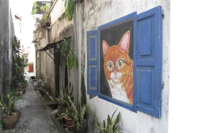 ペナン島ジョージタウンのストリートアートの猫