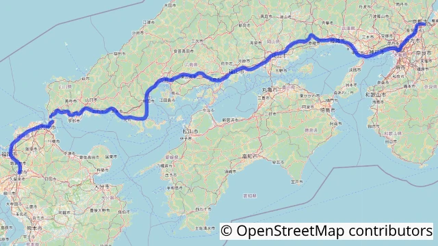山科駅から鳥栖駅までのルートマップ