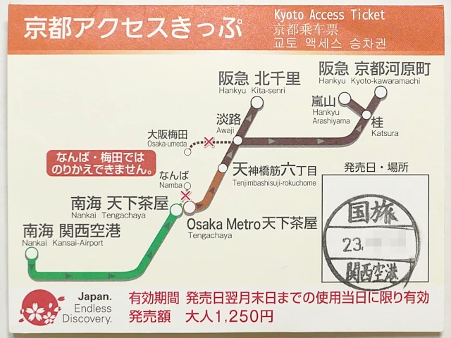 京都アクセスきっぷの路線図