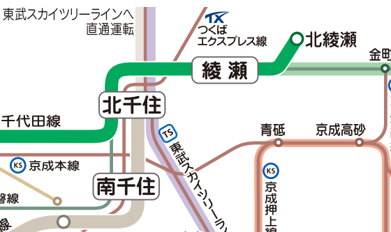 北綾瀬駅付近の路線図