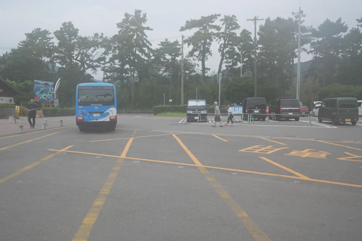 海の駅東洋町を出ようとしているDMV(青)の後ろ姿